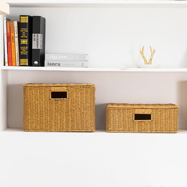 Women's Rectangular Storage Basket with Lid made of Natural Material Stornfield