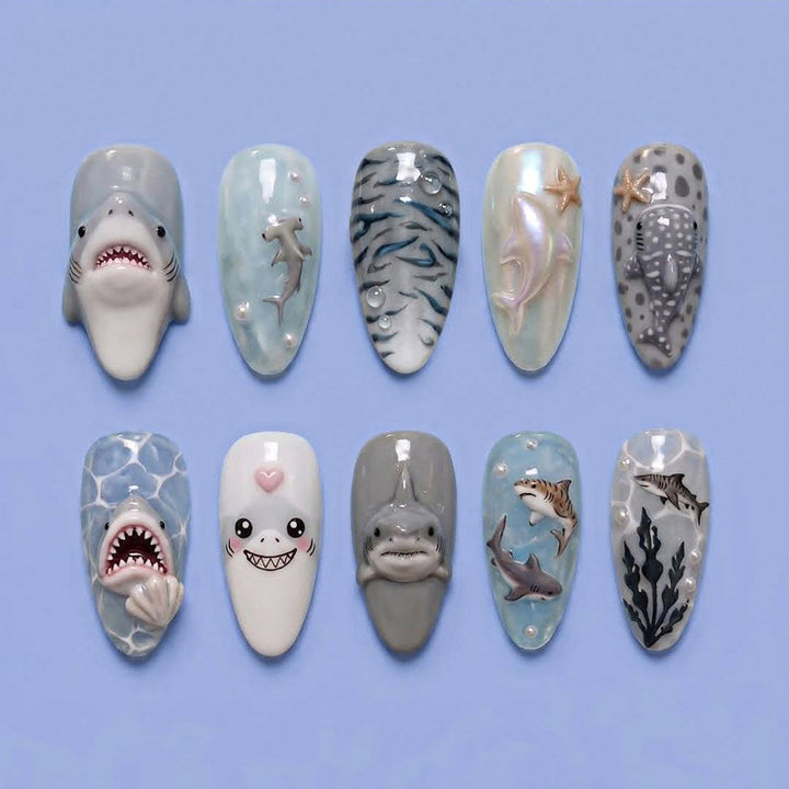 Marine Life Themed Press-On Nail Art Set
