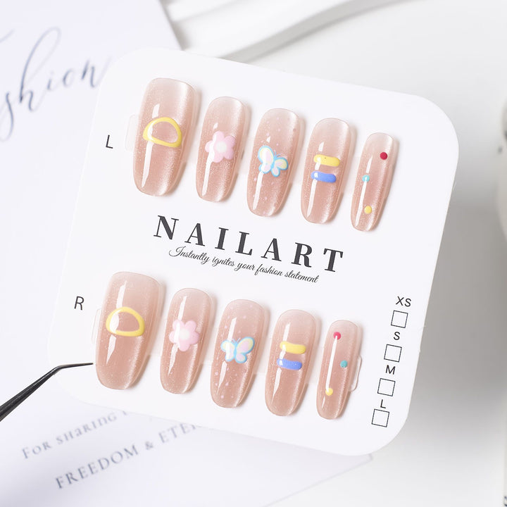 Artistic Press-On Nail Set with Cute Character Designs Stornfield