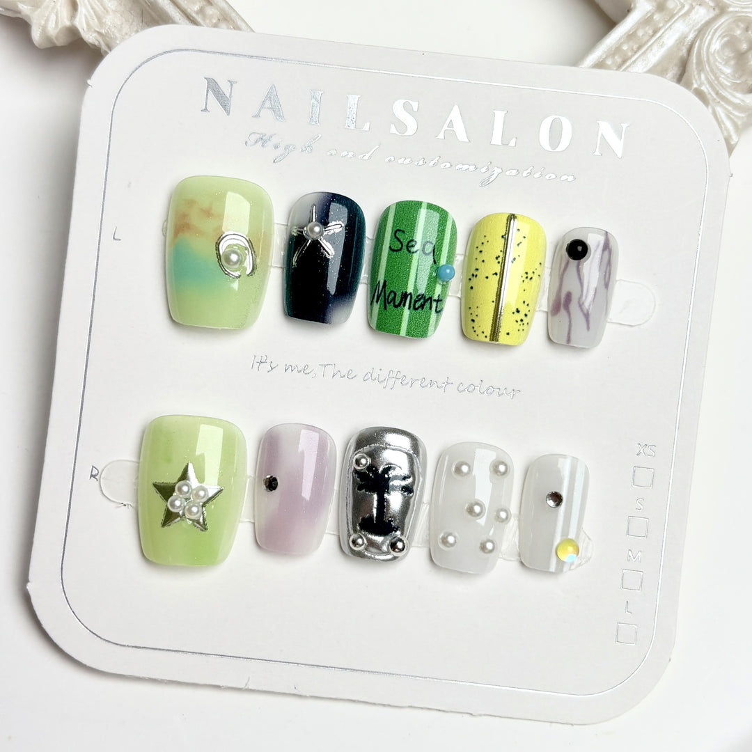 Decorative Press-On Nail Art Set with Creative Gem Accents