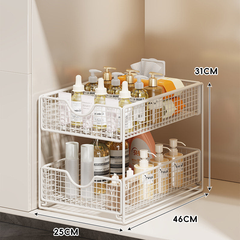 Three-Tier Sliding Mesh Drawer Cabinet Organizer for Kitchen and Bathroom