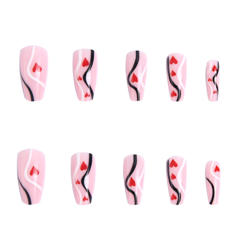 Artificial nails with romantic heart designs and elegant design Stornfield