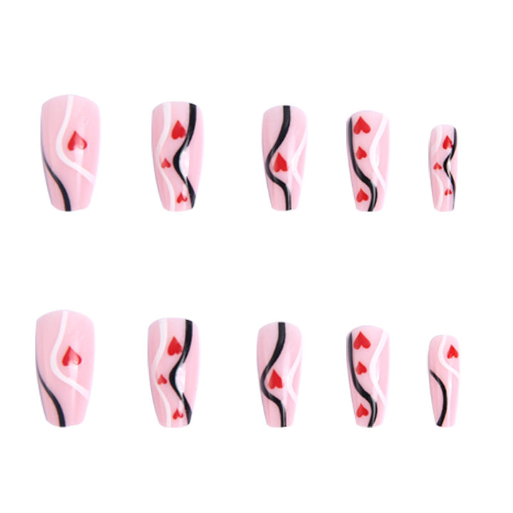 Artificial nails with romantic heart designs and elegant design Stornfield