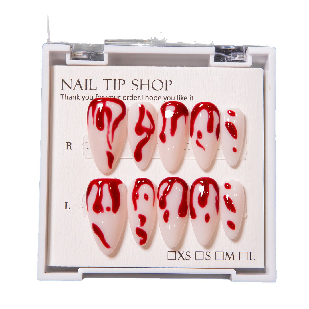 Artistic Press-On Nail Set with Blood Drip Design