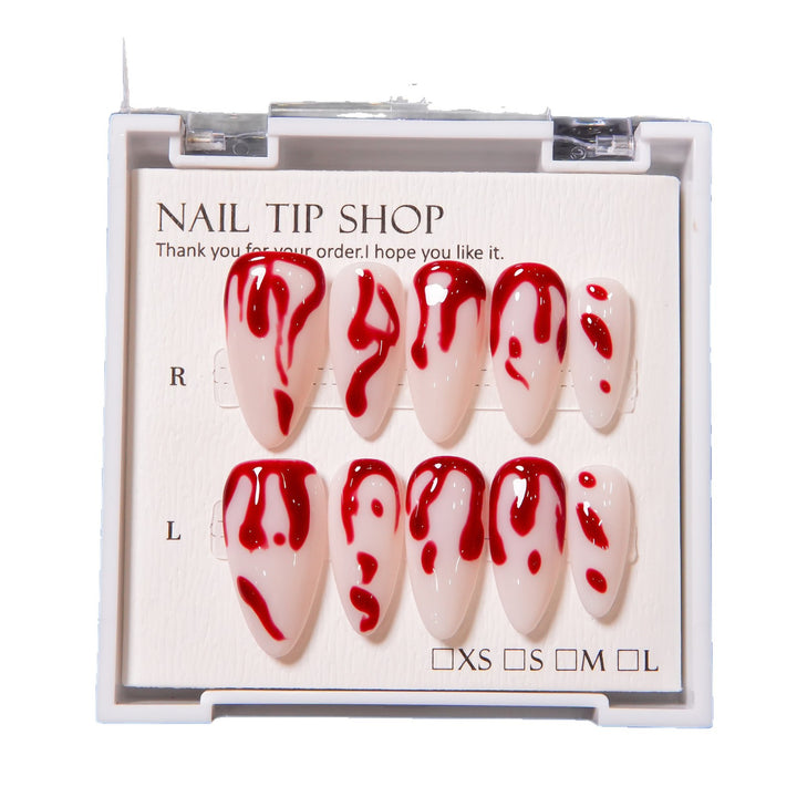 Artistic Press-On Nail Set with Blood Drip Design