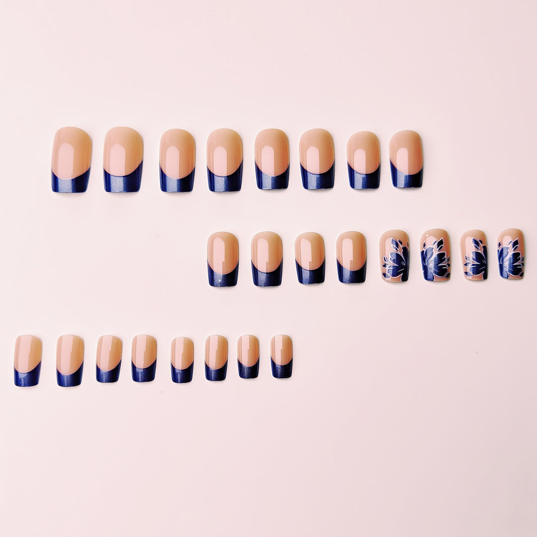 Artificial nails with blooming flower design and elegant French tip Stornfield