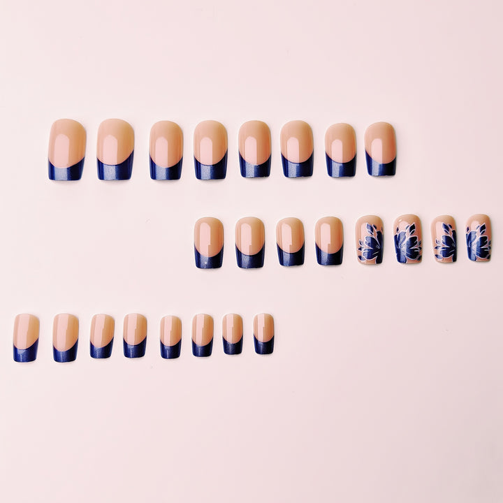 Artificial nails with blooming flower design and elegant French tip Stornfield