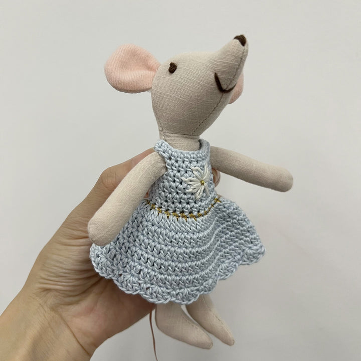 Handcrafted Organic Cotton Bunny Doll with Linen Jacket and Plaid Shorts