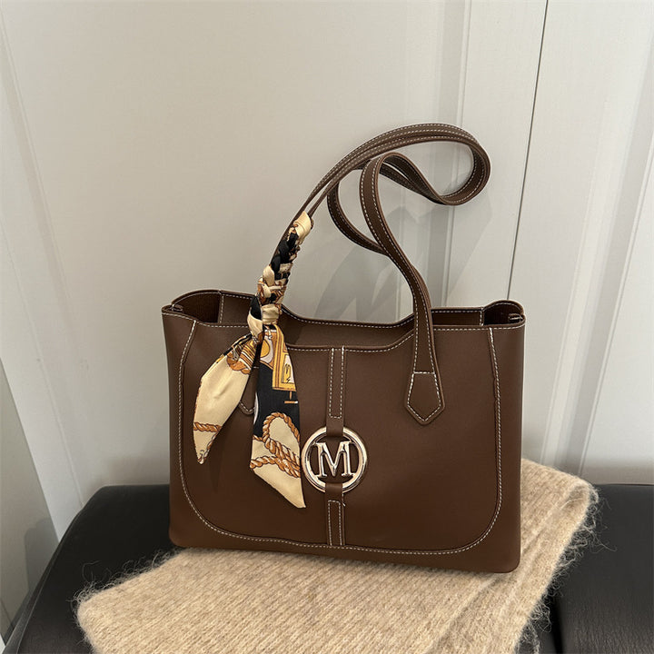 Elegant Structured Tote Bag with Decorative Scarf