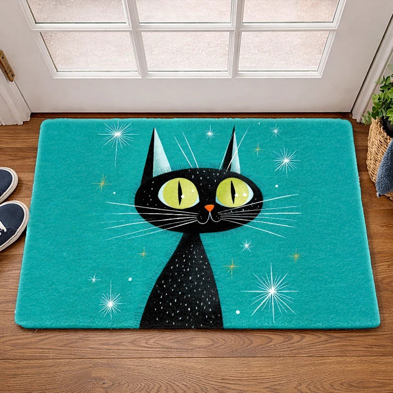 Playful Cartoon Cat-Themed Indoor Mat