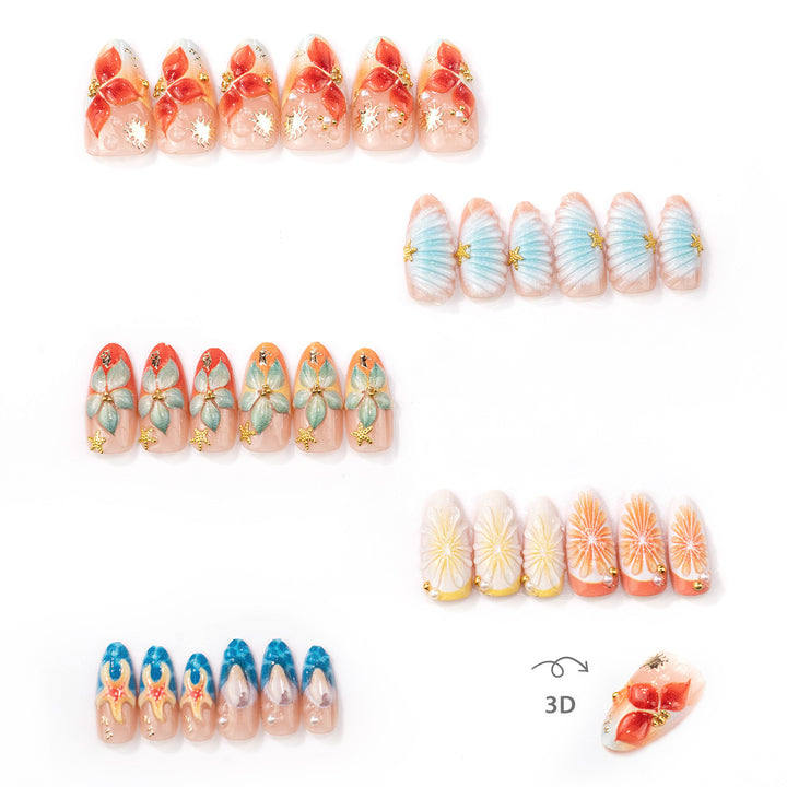 Artistic Ocean-Inspired Press-On Nail Art Set