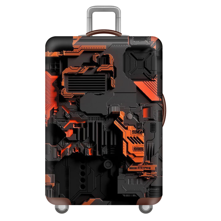 Unisex large hard shell suitcase with sturdy trolley handle and elastic motif protective cover superhero design Stornfield