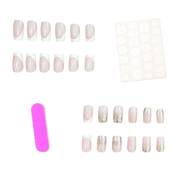 Glamorous French Tip Glitter Nail Extensions Stornfield