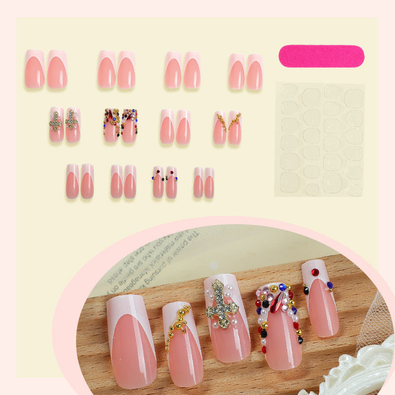 Decorative Press-On Nails Set with Artistic Gemstone Accents Stornfield