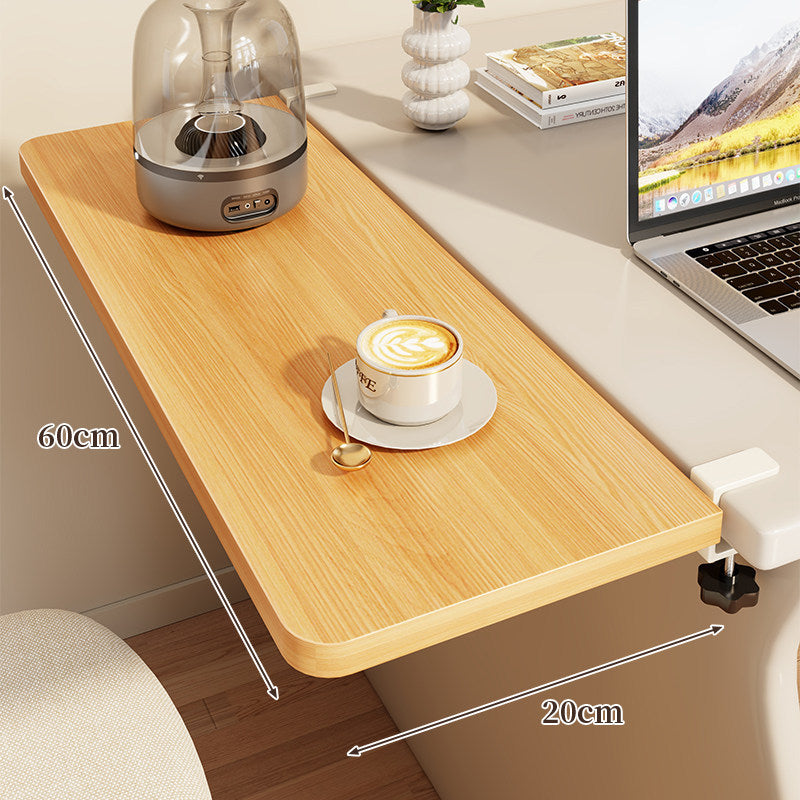 Clamp-On Side Desk Shelf Extender with Woodgrain Laminate Top and Adjustable Locking Clamp