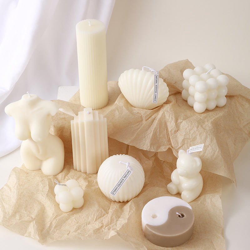 Ribbed Rectangular Pillar Candle with Vertical Fluted Texture