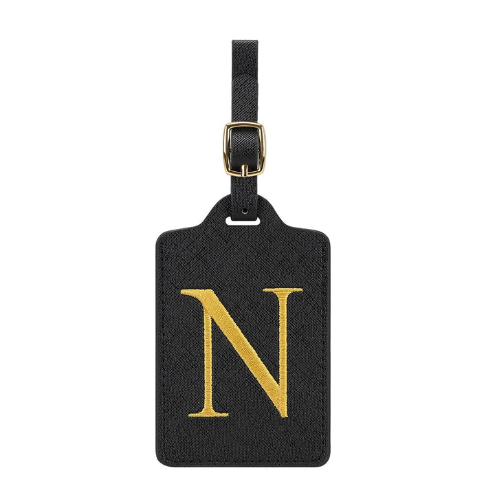embroidered initial monogram leather luggage tag with adjustable buckle strap Stornfield
