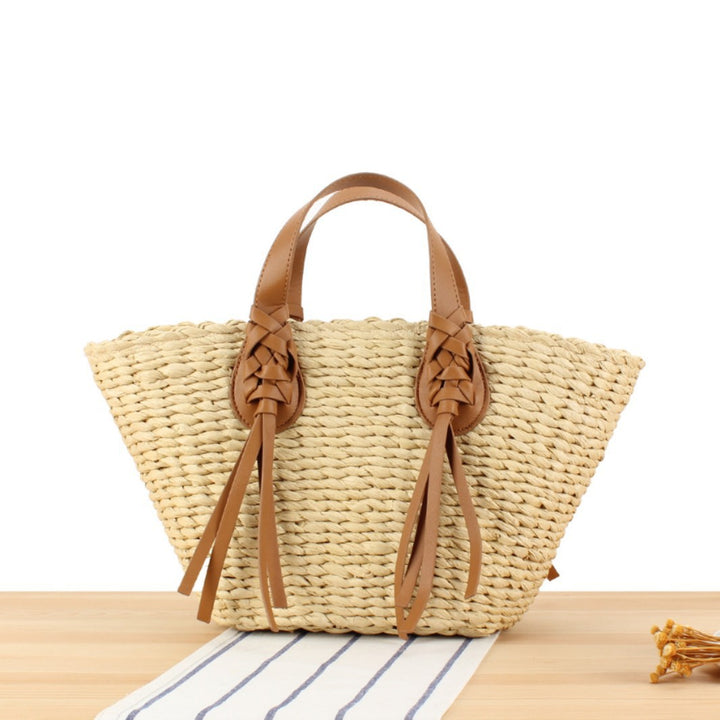 Braided beach bag with leather handles Stornfield