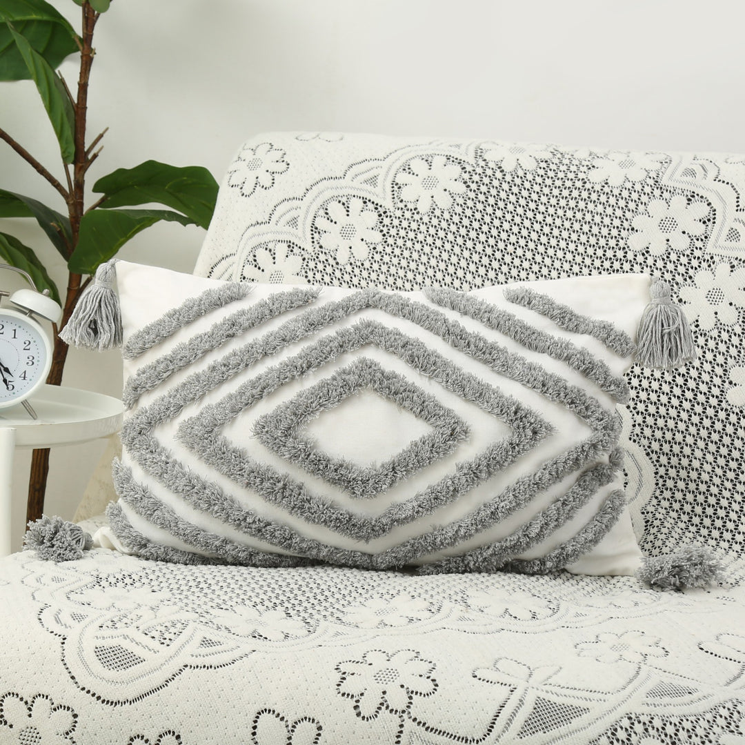 Tufted Chevron Tassel Cotton-Linen Decorative Pillow Cover