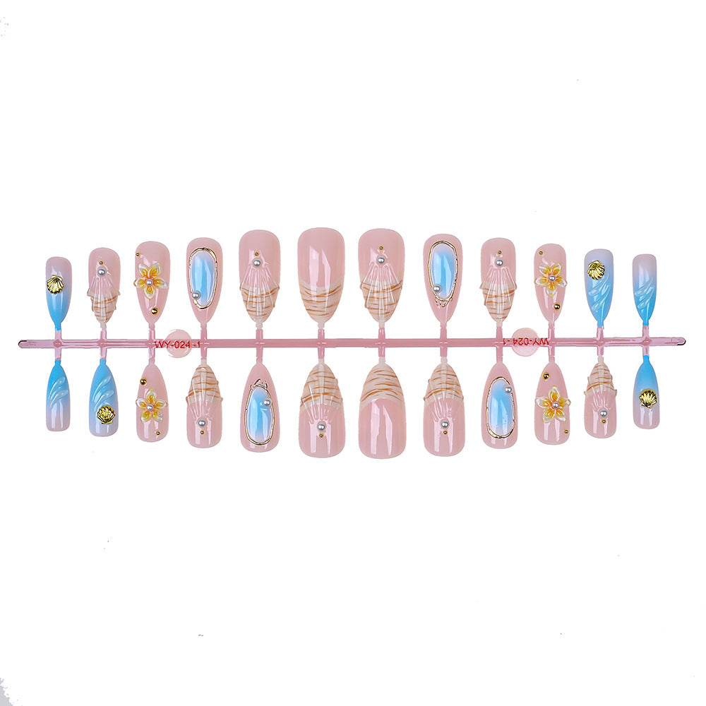 Artistic Seashell-Themed Press-On Nail Collection Stornfield