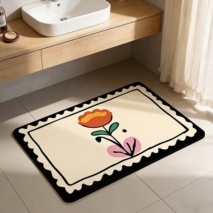 Decorative Floral Print Bath Mat Stornfield