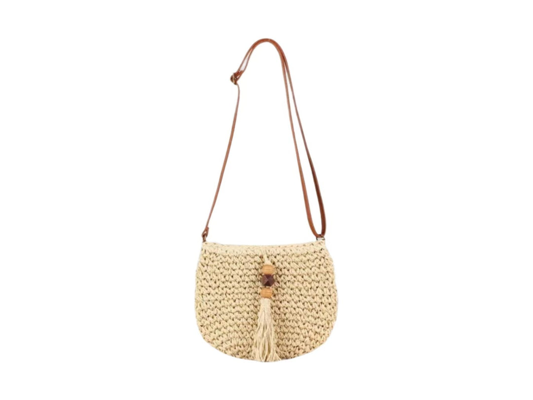 Handwoven shoulder bag with tassels and wooden details Stornfield