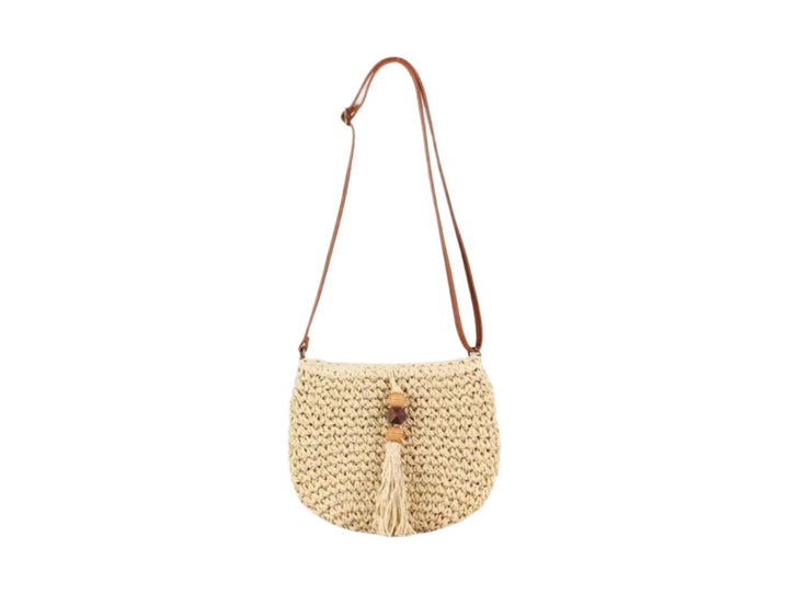 Handwoven shoulder bag with tassels and wooden details Stornfield