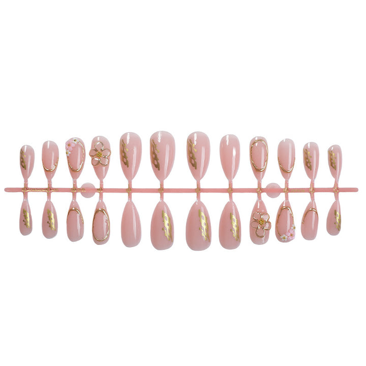 Decorative Press-On Nail Art Set with Elegant Floral and Gold Accents Stornfield