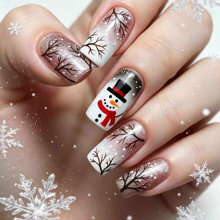 Artificial nails with elegant snowman and winter landscape design Stornfield