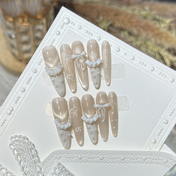 Elegant Press-On Nail Set with Ruffled Accents Stornfield