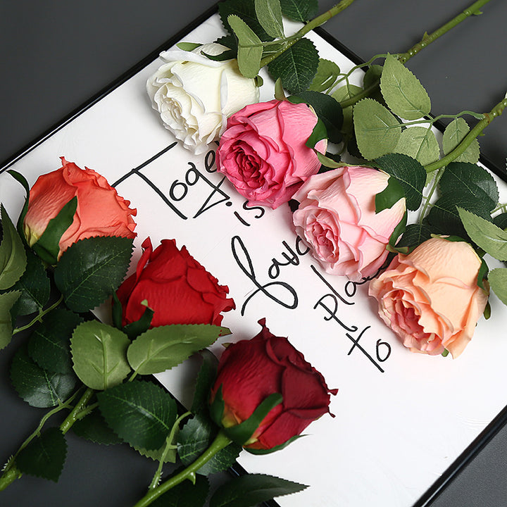 Realistic Silk Rose with Greenery