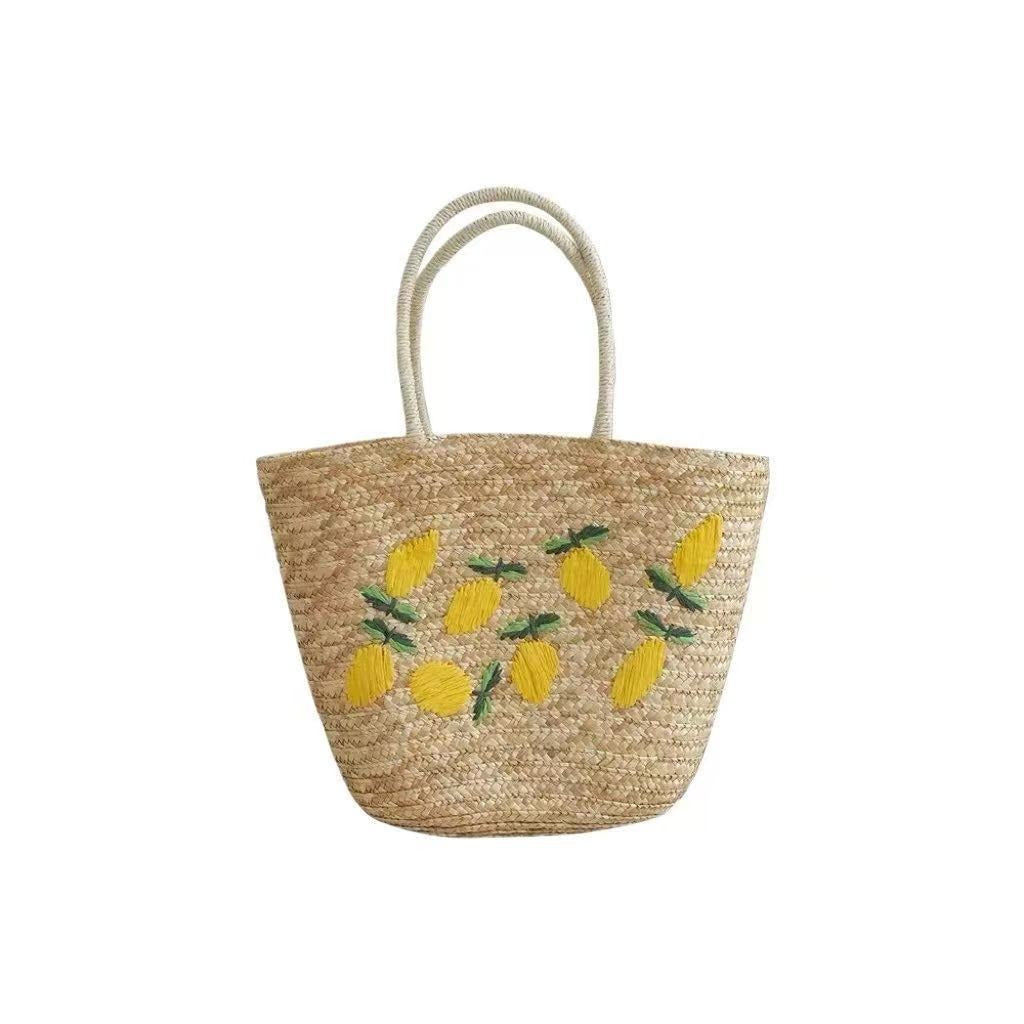 Spacious straw bag with lemon embroidery Stornfield