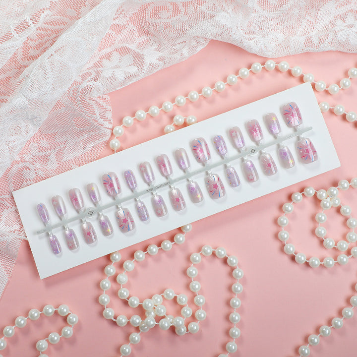 Artistic Press-On Nail Set with Celestial Designs