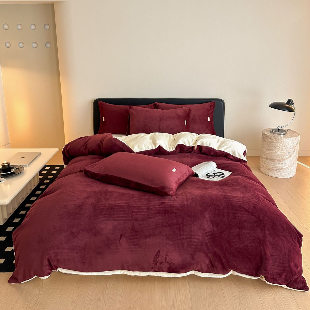Luxury Plush Reversible Velvet Duvet Cover and Pillowcase Bedding Set