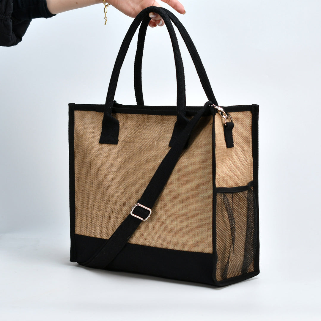 Spacious shopping bag made of sturdy jute with mesh side pockets Stornfield