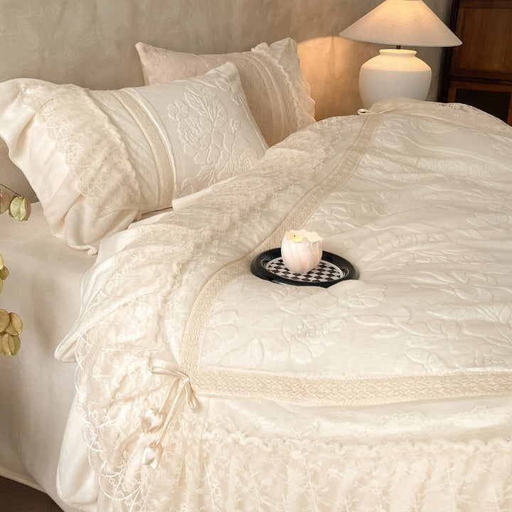 Lace-Trimmed Embroidered Cotton Duvet Cover Set