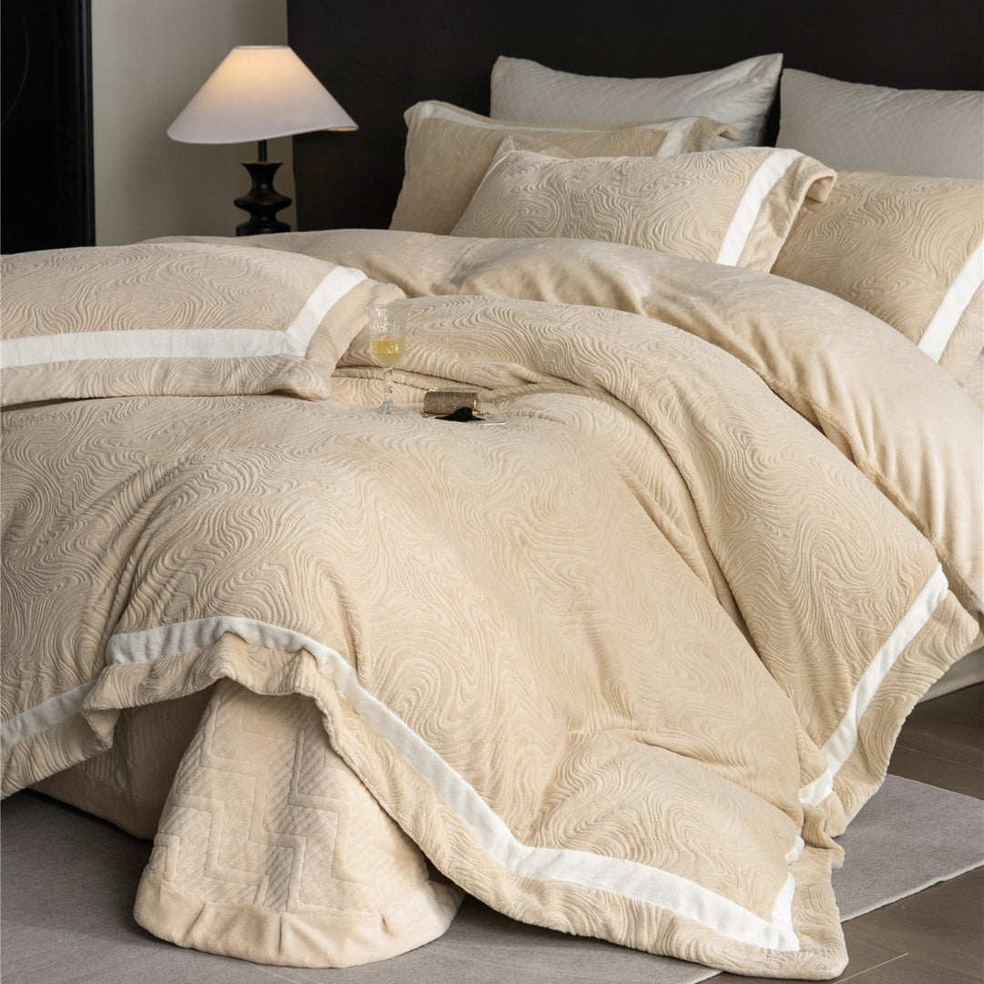 Embossed Swirl-Textured Duvet Cover Set with Contrast Border