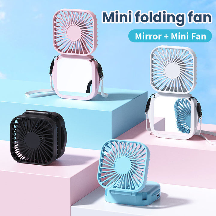 Cooling portable rechargeable folding mini fan with mirror and adjustable swivel stand Stornfield