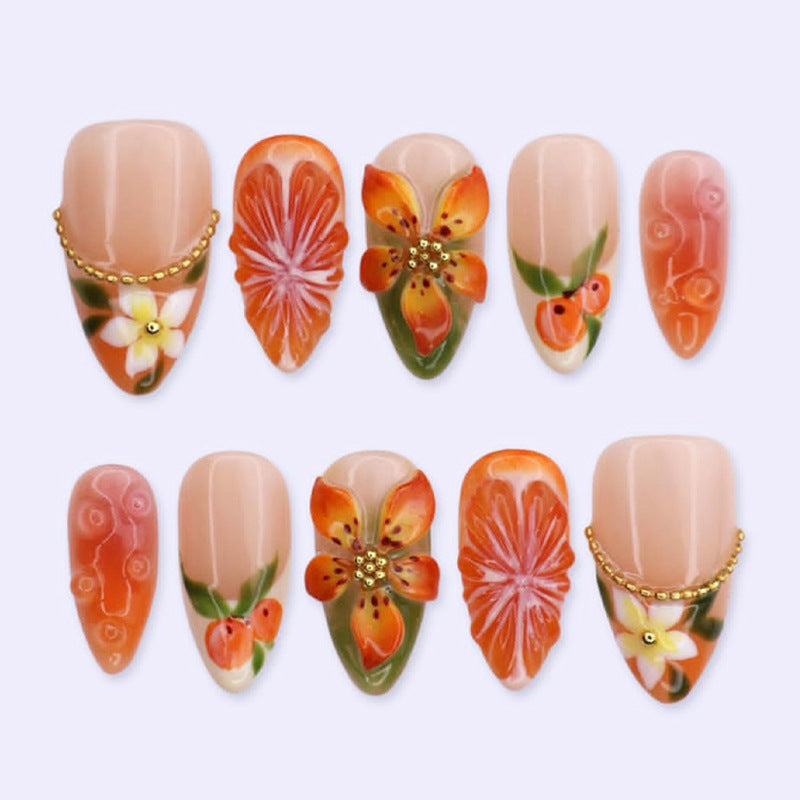 Artificial nail set with colorful flower and glitter accents Stornfield