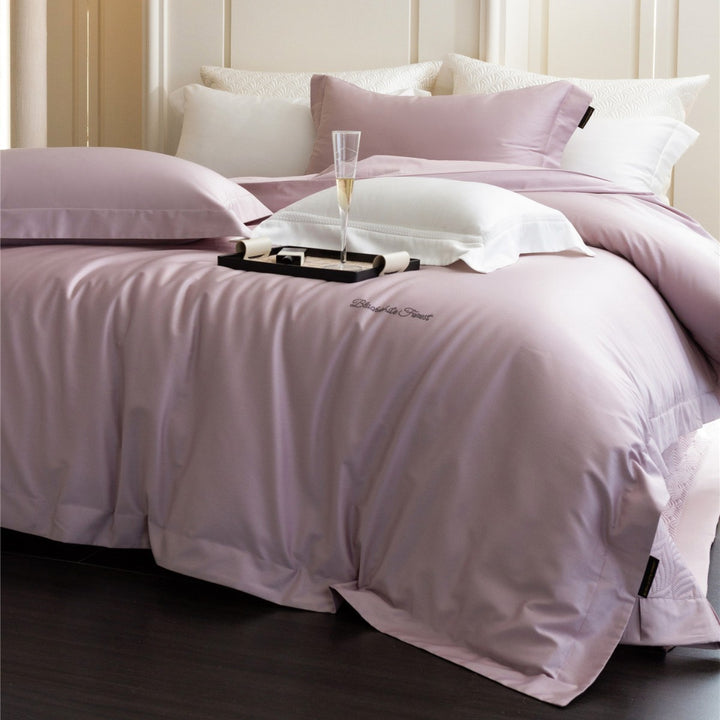 Luxury Cotton Sateen Duvet Cover Set with Embroidered Monogram and Deep-Pocket Pillow Shams