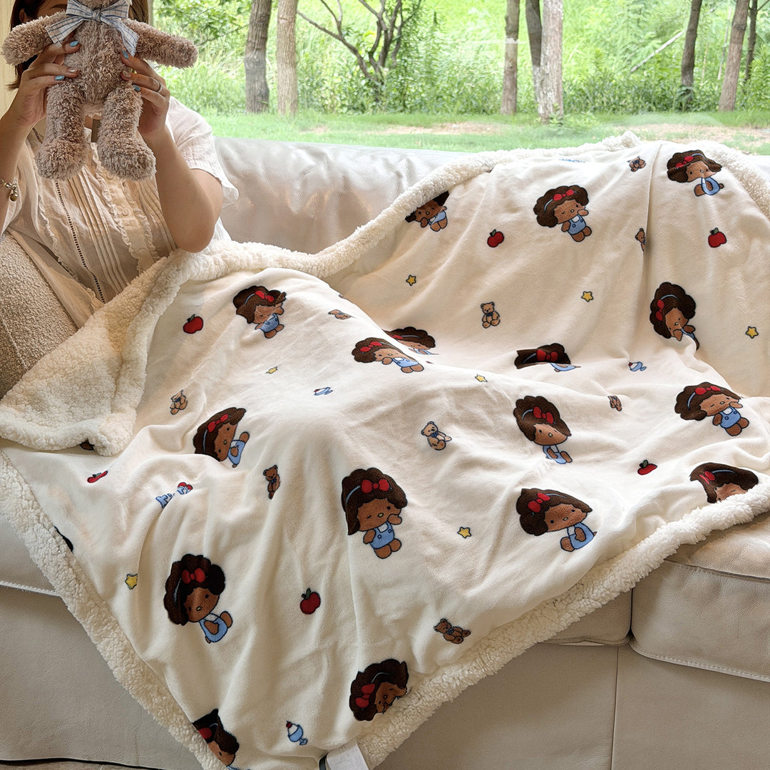 Plush Sherpa-Lined Teddy Print Reversible Throw Blanket