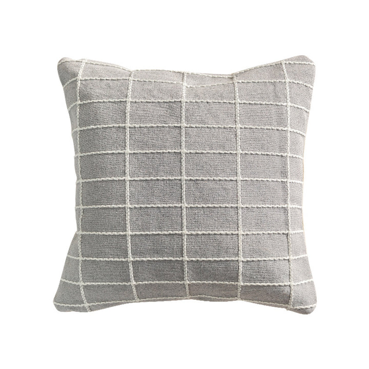 Woven decorative cushion cover made of cotton-linen with raised checkered pattern and concealed zipper