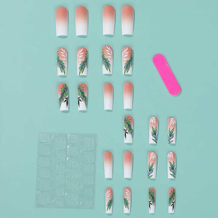 Artificial nails with elegant ombre design and floral accents Stornfield
