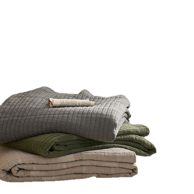 Lightweight Quilted Ribbed Cotton-Linen Coverlet Set with Pillow Shams