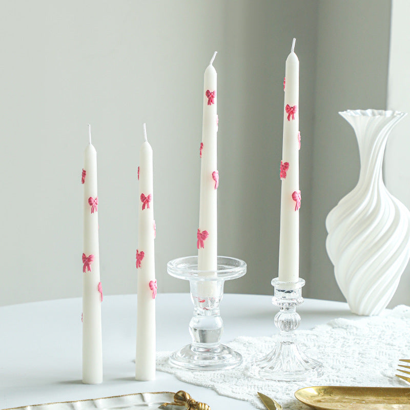 Hand-Poured Embossed Bow-Accent Sculptural Taper Candle
