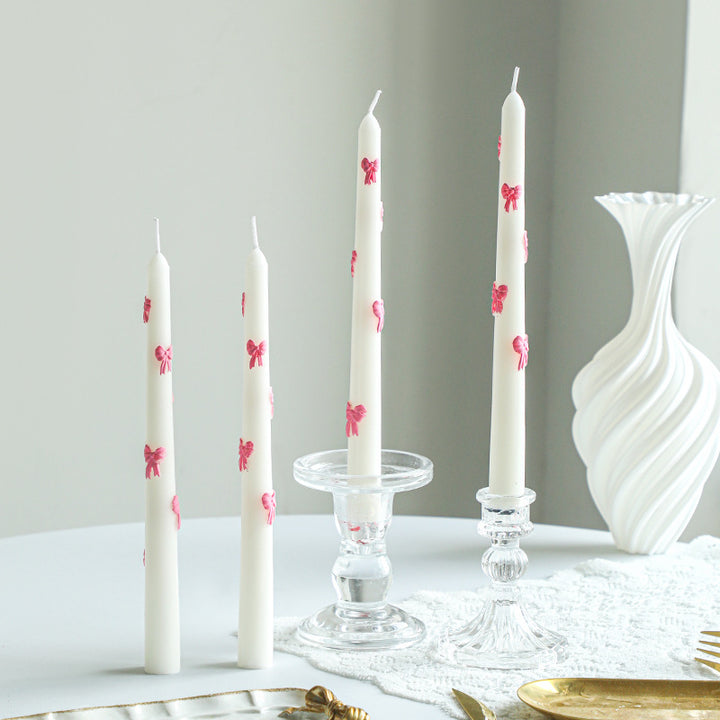 Hand-Poured Embossed Bow-Accent Sculptural Taper Candle