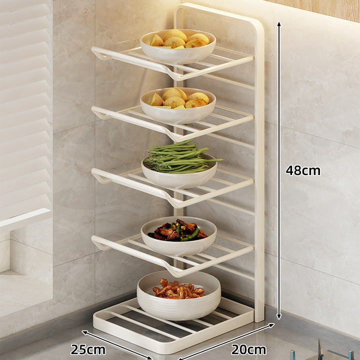 Four-Tier Swing-Out Kitchen Bowl Storage Rack Vertical Countertop Organizer