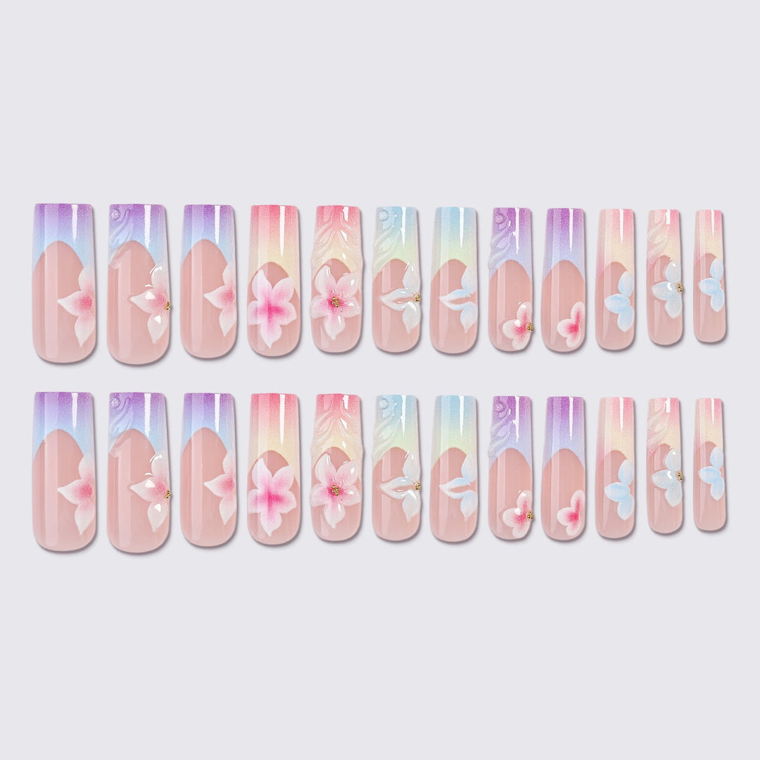 Acrylic nail set with colorful flower design and elegant accents Stornfield