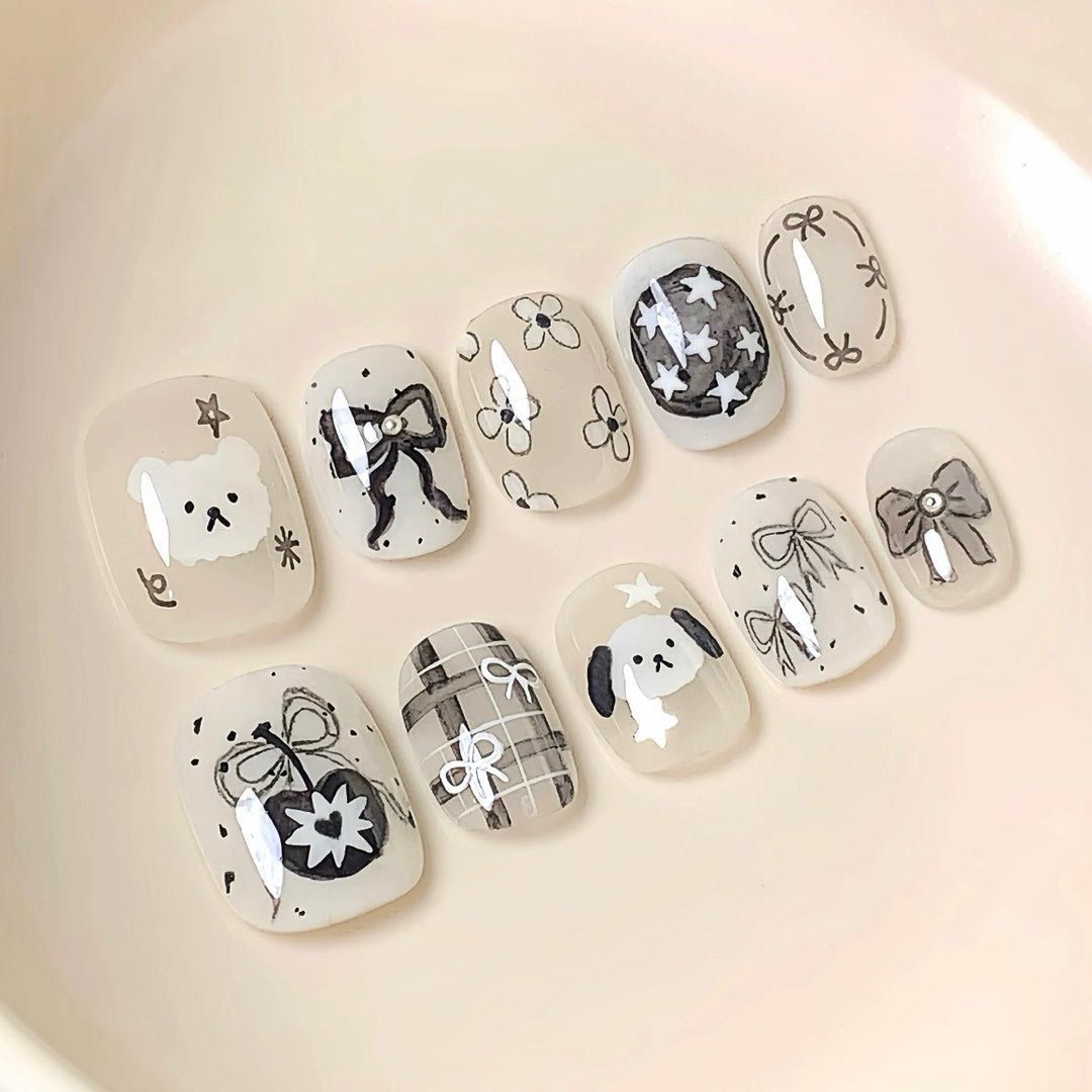 Cute Character-Designed Press-On Nail Art Set