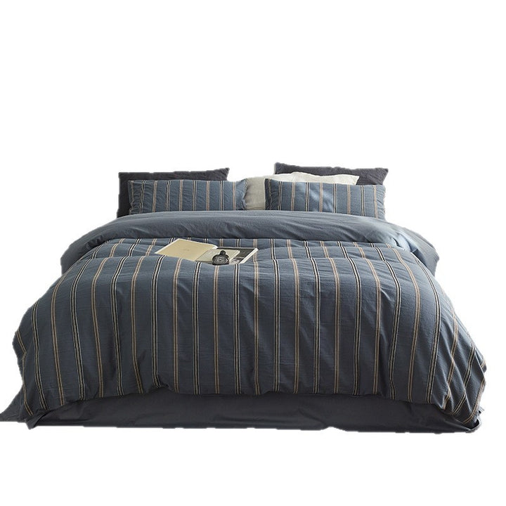 Striped Cotton Duvet Cover Set with Matching Pillow Shams